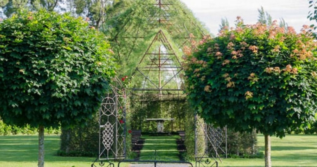 mans builds tree church from trees plants flowers only