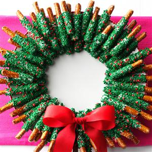 All Created - Holiday Chocolate Dipped Pretzel Wreath
