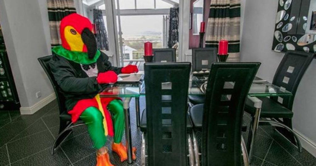 Man Dresses Up Like Parrot To Sell His House _ dining room _ food _ all created