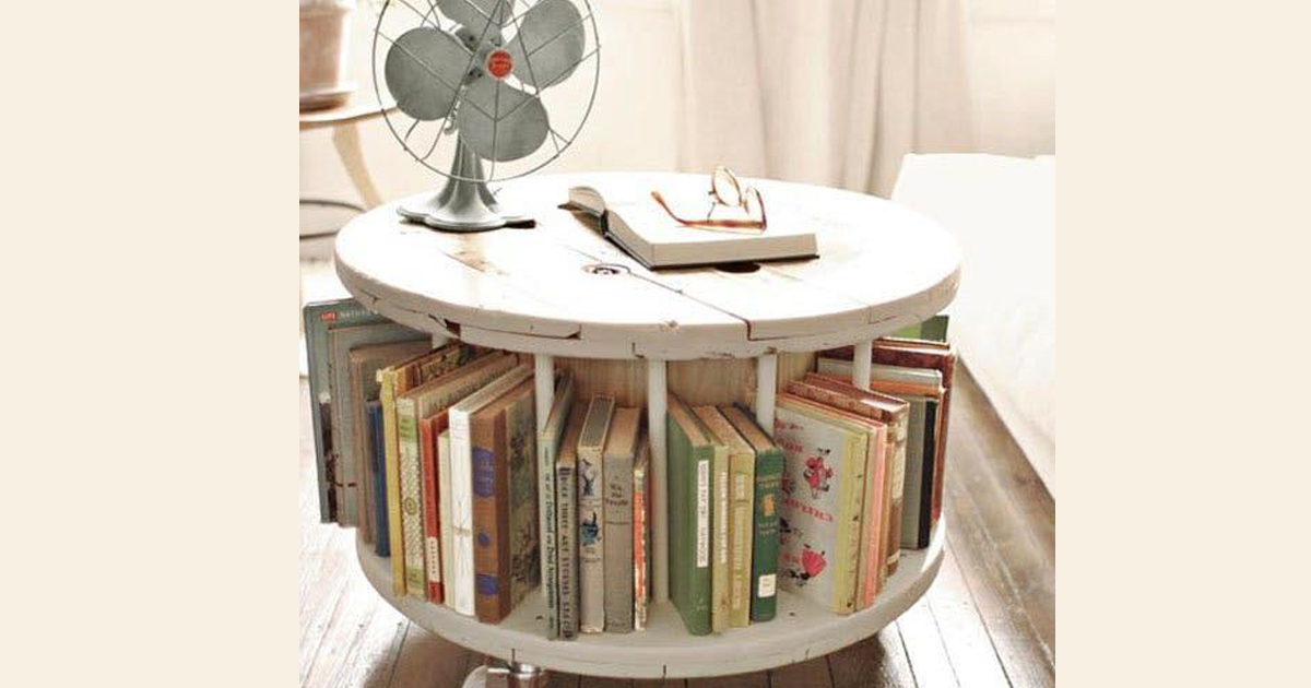 upcycled wooden cable spools _ book table_allcreated