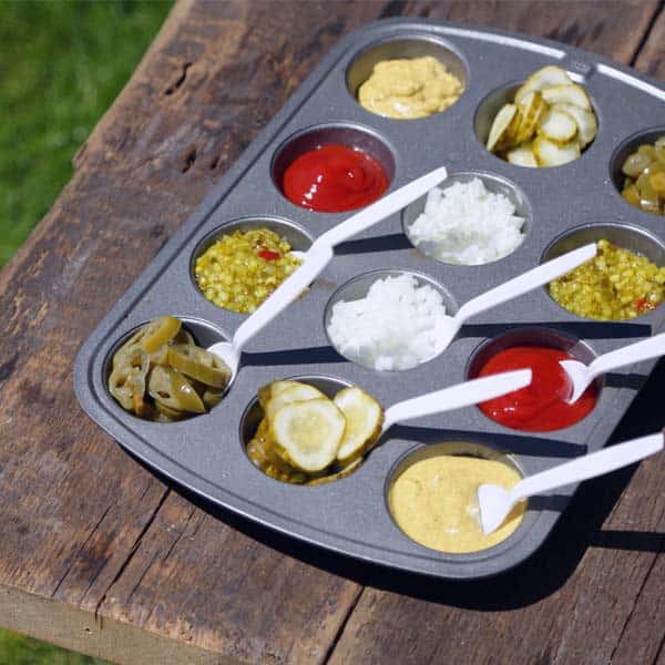 13 Brilliant Ways to Repurpose Your Ordinary Muffin Tin _ condiment tray bbq _ all created